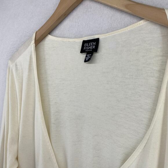 EILEEN FISHER Top PM Petite Stretch Cotton Balletcore Wrap Tie Off White USA - Picture 4 of 12